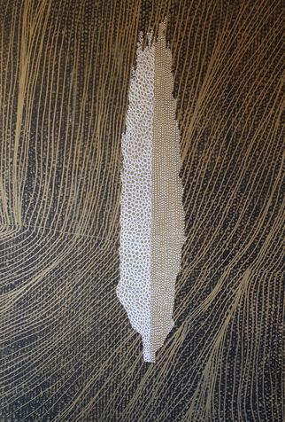 cypress 11 הדפס רשת וציור על לוח עץ, 2019, 70*100 ס"מ