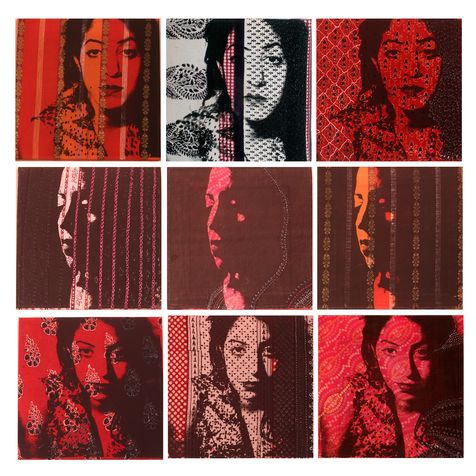 selected 16 screen on textile & paint, 2005, 90*90 cm (30*30 cm each square)